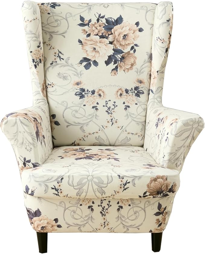 KRFOONN Velvet Wing Chair Slipcovers 2 Piece Stretch Printed Wingback Chair