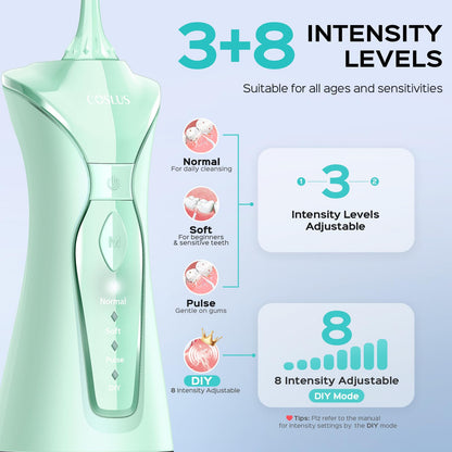 COSLUS Water Dental Flosser Pick for Teeth: 4 Modes Cordless Portable 300ML Larger Tank Water Teeth Cleaner IPX7 Waterproof Flossing Cleaning Picks for Home Travel Black C30(FC5360)