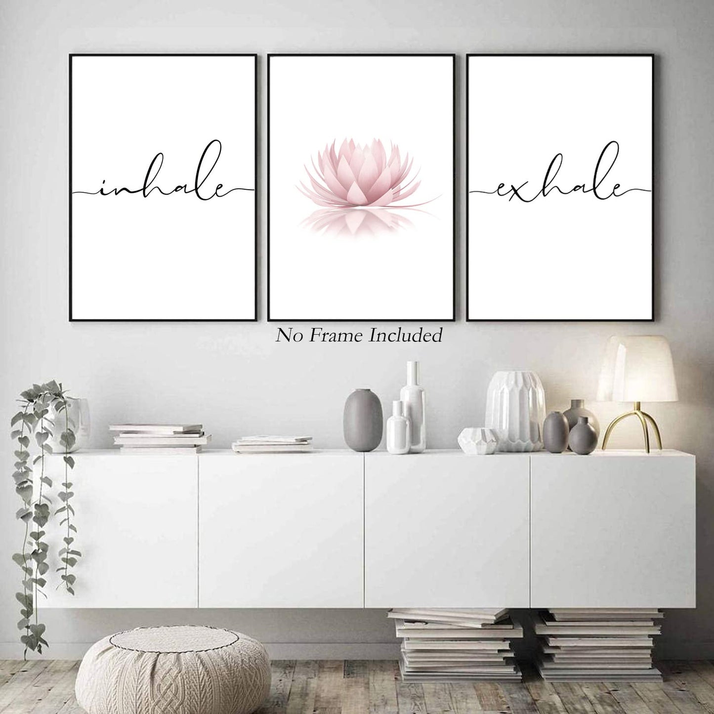 Pennclys Inhale Exhale Wall Art Zen Canvas Decor Yoga Lotus Wall Art Calming Meditation Artwork Pink Yoga Poster Zen Pictures Painting for Living Room Bedroom 16x24 Inch Unframed Set of 3