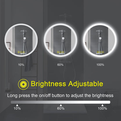AI-LIGHTING Round Mirror with Lights Bathroom Mirror Wall Mounted 60cm Anti-Fog Color Change Dimmable Memory IP54