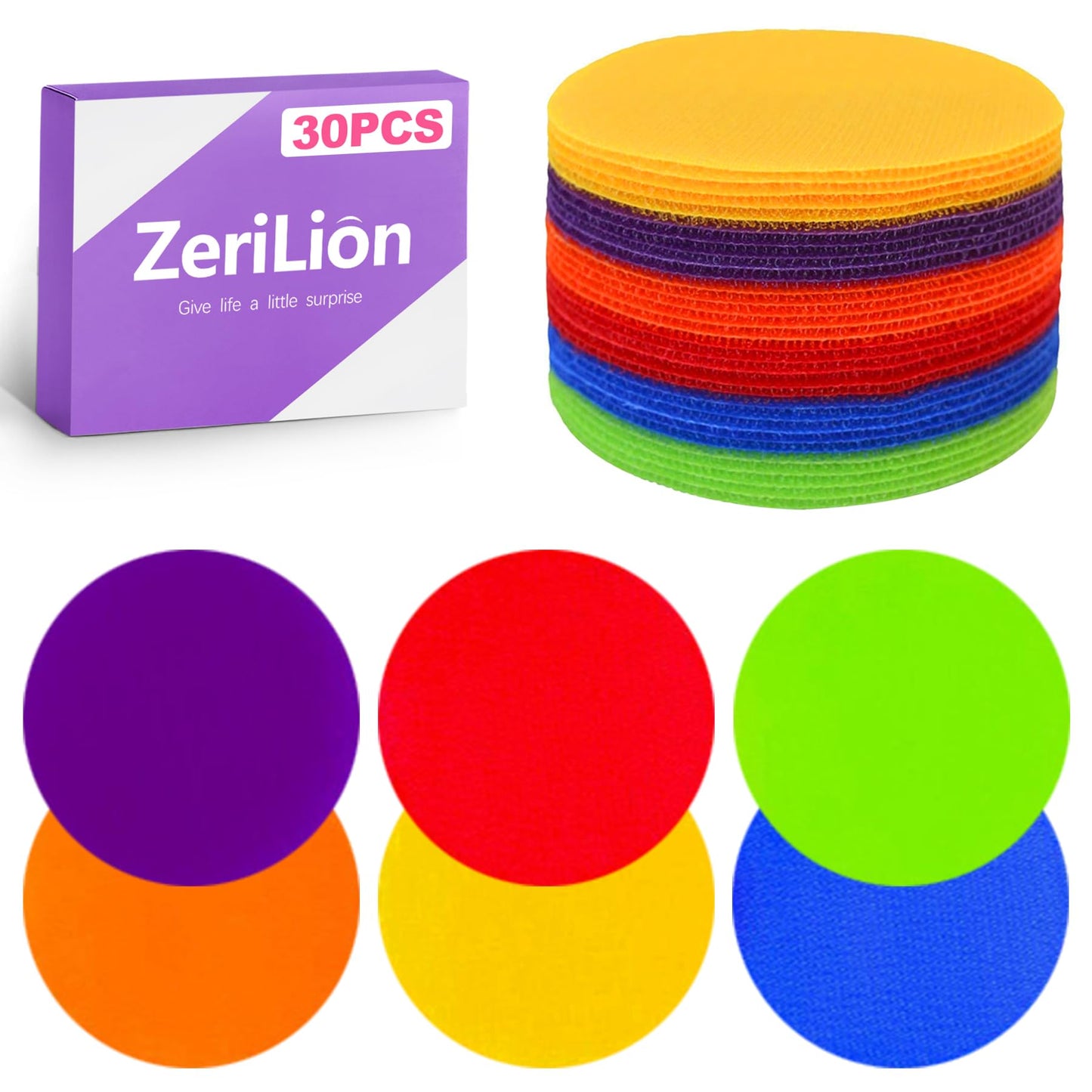 ZeriLion 30 Pack Poly Spots Markers 4" - Floor Dots Rubber Circles for Gym Classroom Kids Carpet Spots Sit Spots - Spot Markers for Classroom Rug