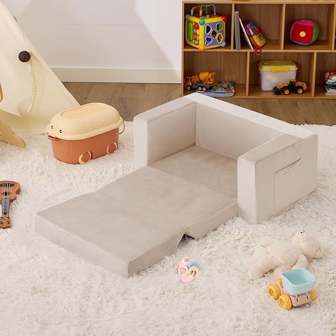 Kids Couch, 2-in-1 Toddler Chair Comfy 1-3 Years, Convertible Kids Chair