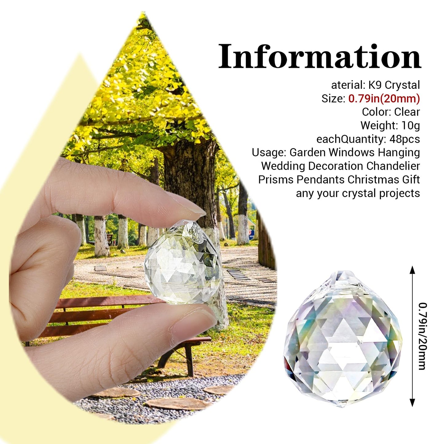 Afcabakila 48 Pcs Clear Crystal Ball Prism 20mm Chandeliers Prism Sun Shine Catcher Christmas Crystal Ornaments Rainbow Pendants Maker, Crystals Ball for Window Hanging, Garden Decor, and Gift Making