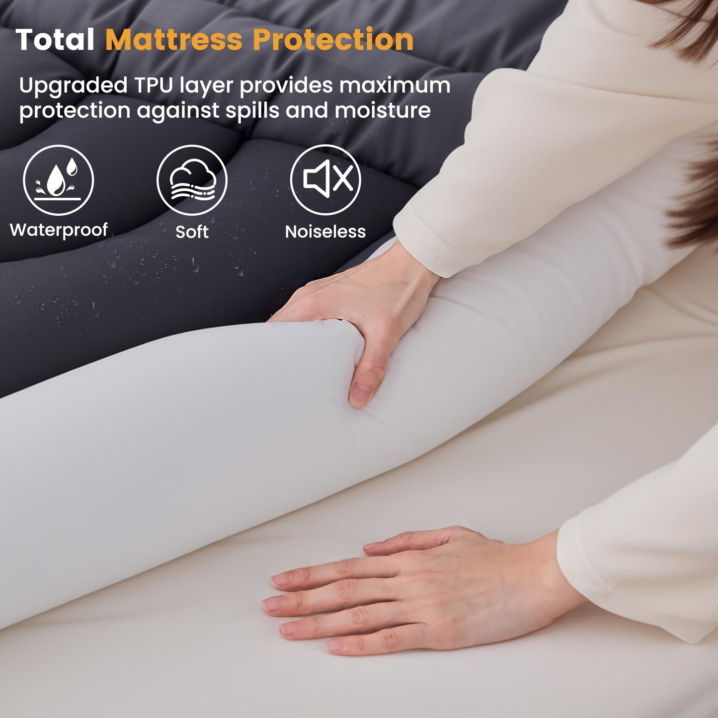 Waterproof Mattress Pad Full, Quilted Fitted Full Mattress Protector Waterproof, Soft Noiseless Mattress Topper Cover with 8"-21" Deep Pocket, Machine Washable, Grey, 54x75