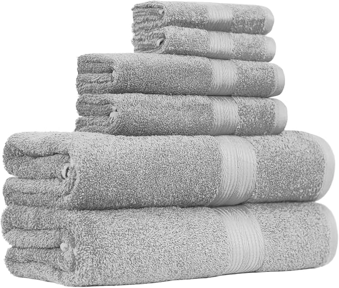 Amazon Basics 6-Piece Fade-Resistant 100% Cotton Towel Set
