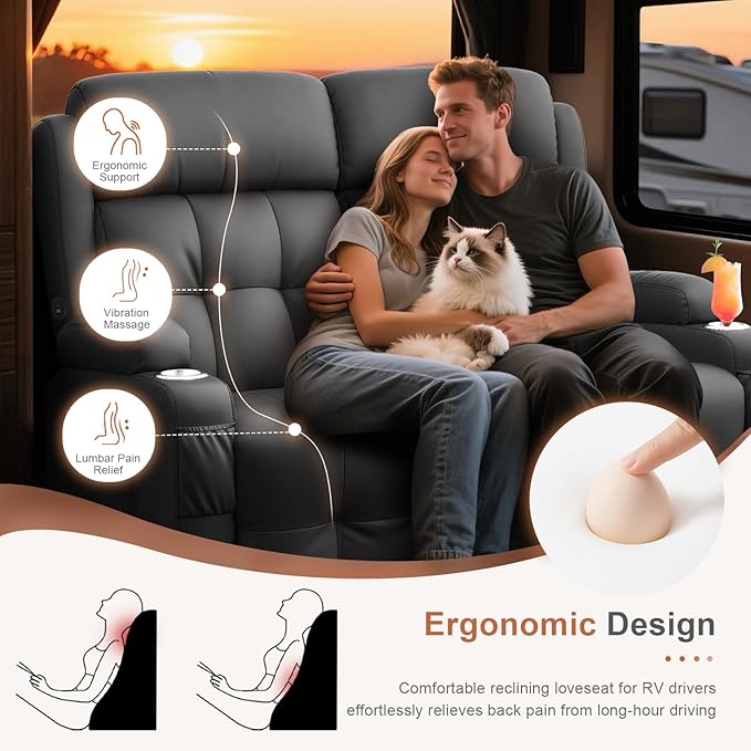 RV Loveseat Recliner Sofa, Massage Wall Hugger Recliners Couch