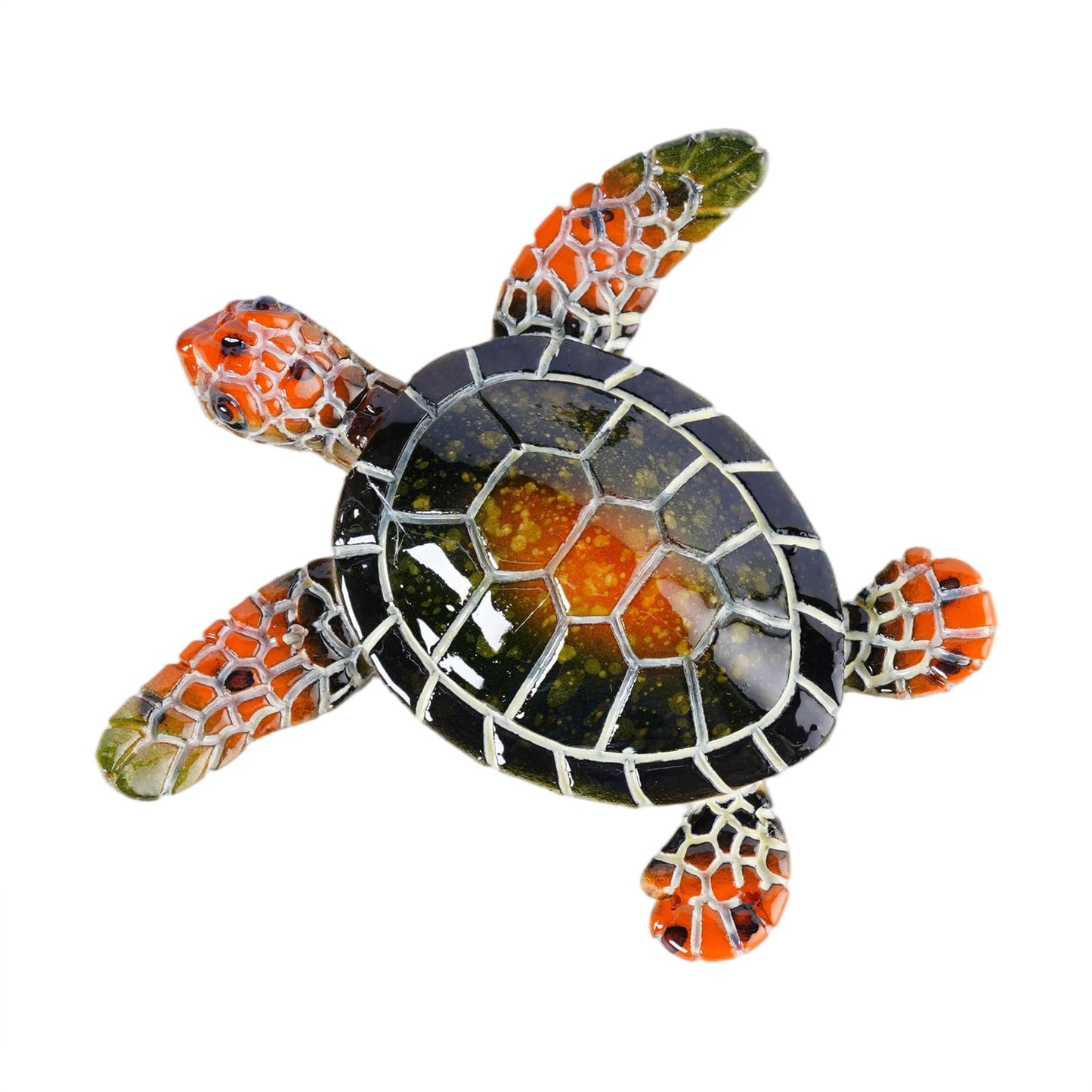 Brizoria Sea Turtle Decor Mini Turtles Vibrant Mosaic Shell Resin Figurines for Ocean Decor Coastal Tabletop Shelf Beach Themed Room Decor and Sea Turtle Gifts, Green