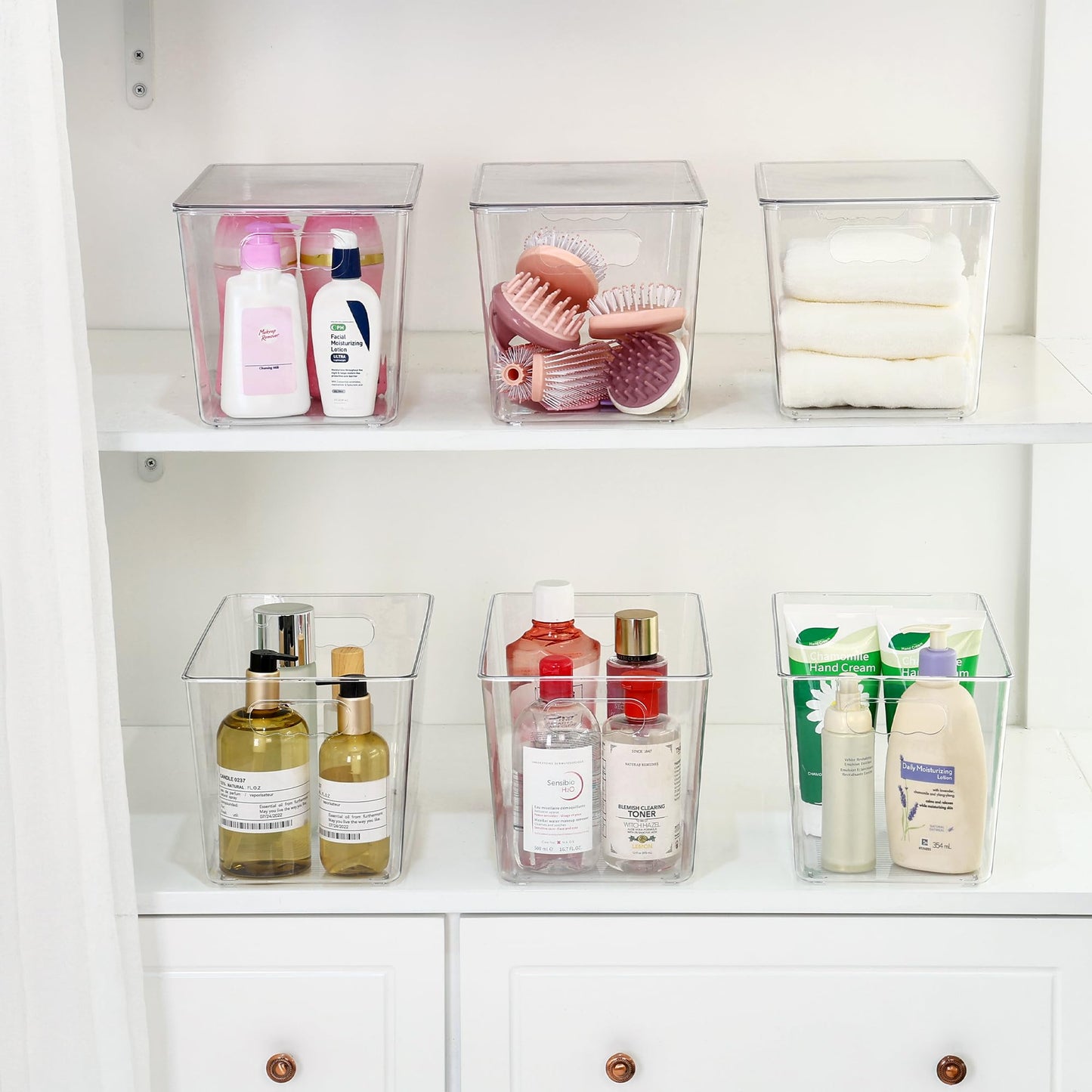 Vtopmart 6 Pack Clear Stackable Storage Bins with Lids, Large Plastic Containers with Handle for Pantry Organizer and Storage,Perfect for Bathroom,Cabinet,Kitchen,Fridge,Closet Organization