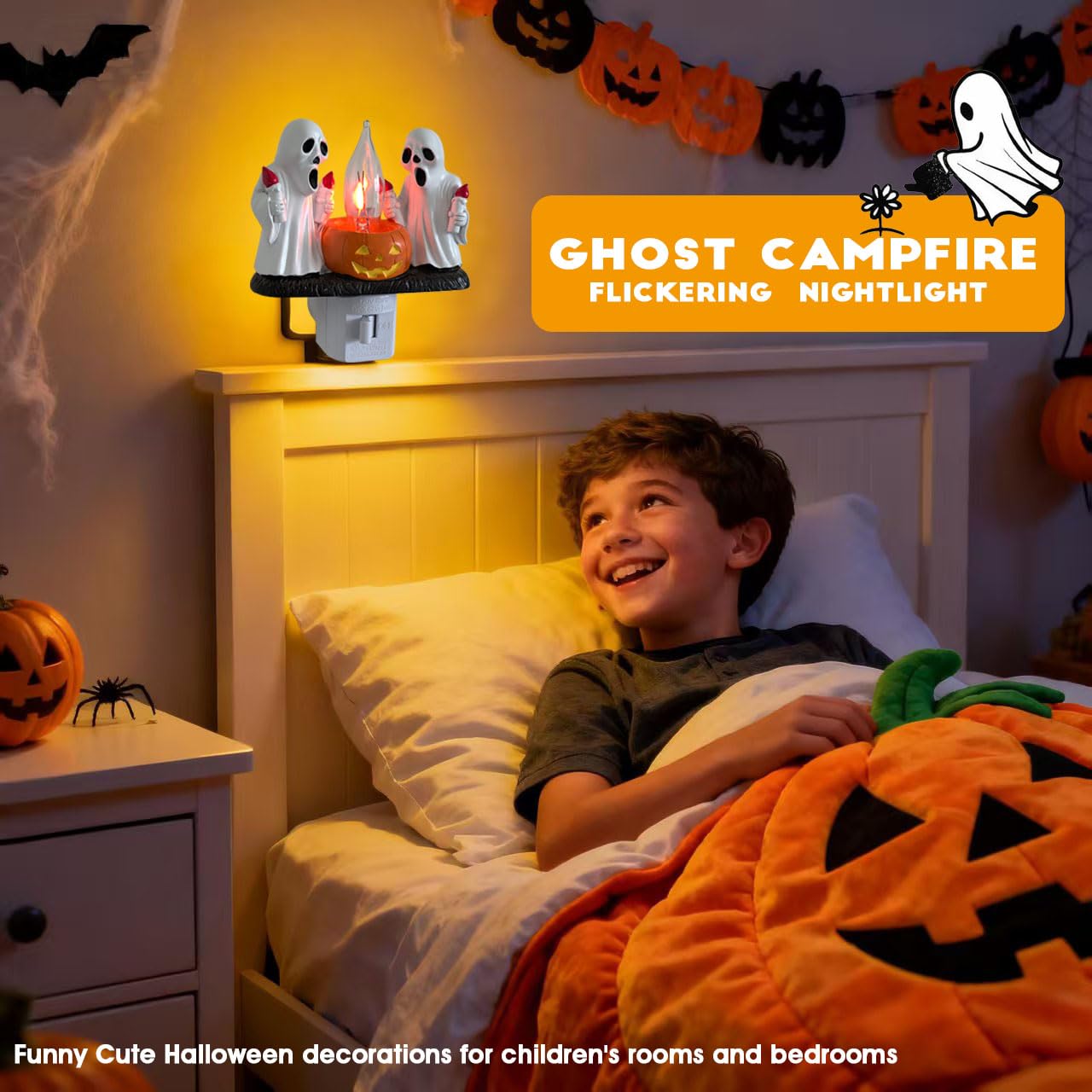 nlaa Ghost Campfire Nightlight,Halloween Campfire Flickering Night Light,3D Spooky Fire Marshmallow Night Light for Halloween Decor (Torch Ghost)