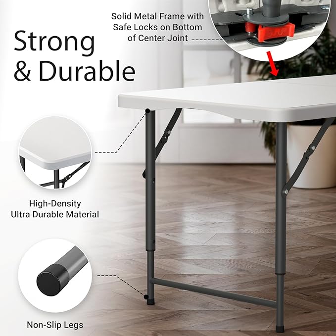 4 Feet Foldable Table Adjustable Height