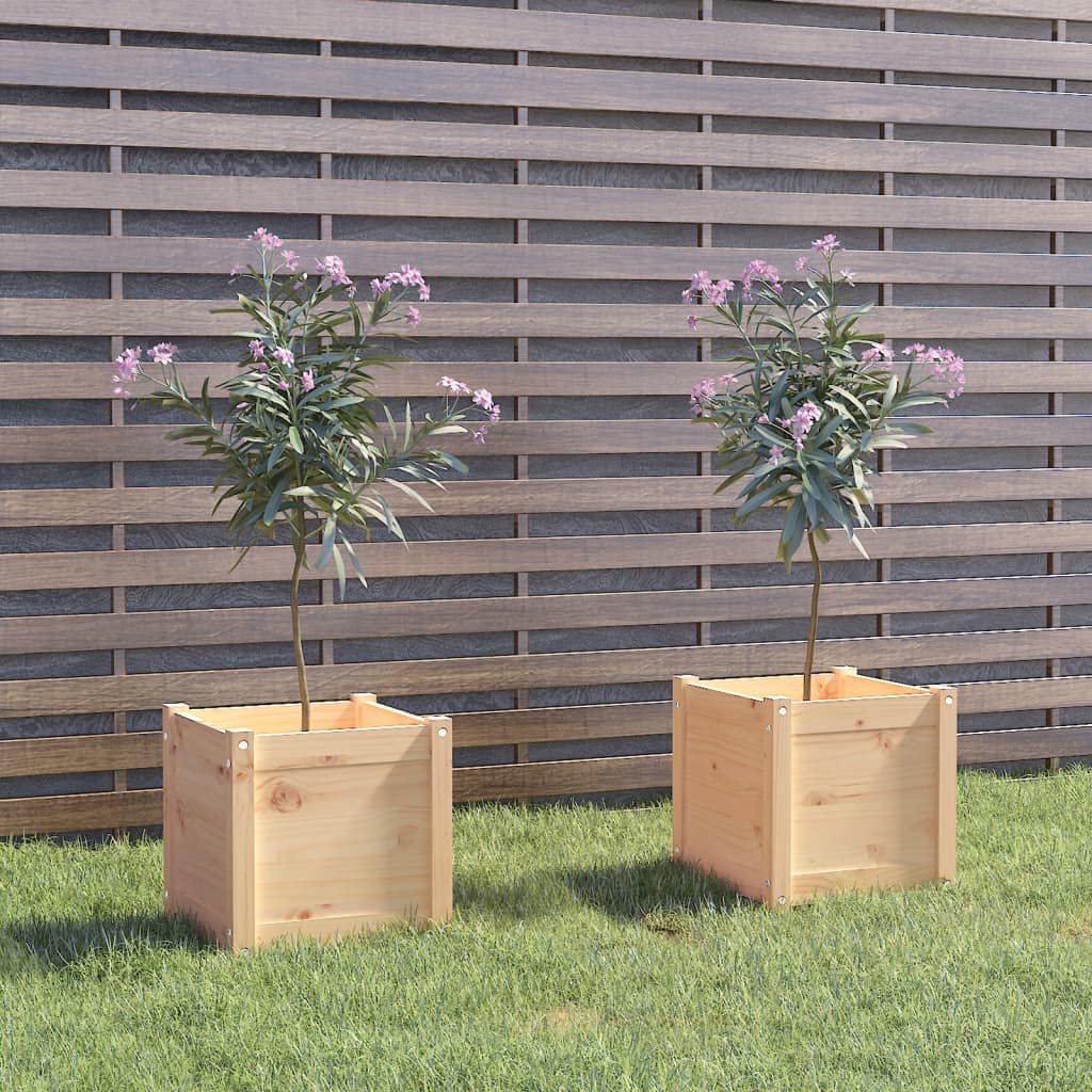 Xolmizyn Set of 2 Square Wooden Planters, 15.7-inch Solid Pine Wood Plant Boxes for Outdoor Garden, Patio, and Indoor Living Room Decor