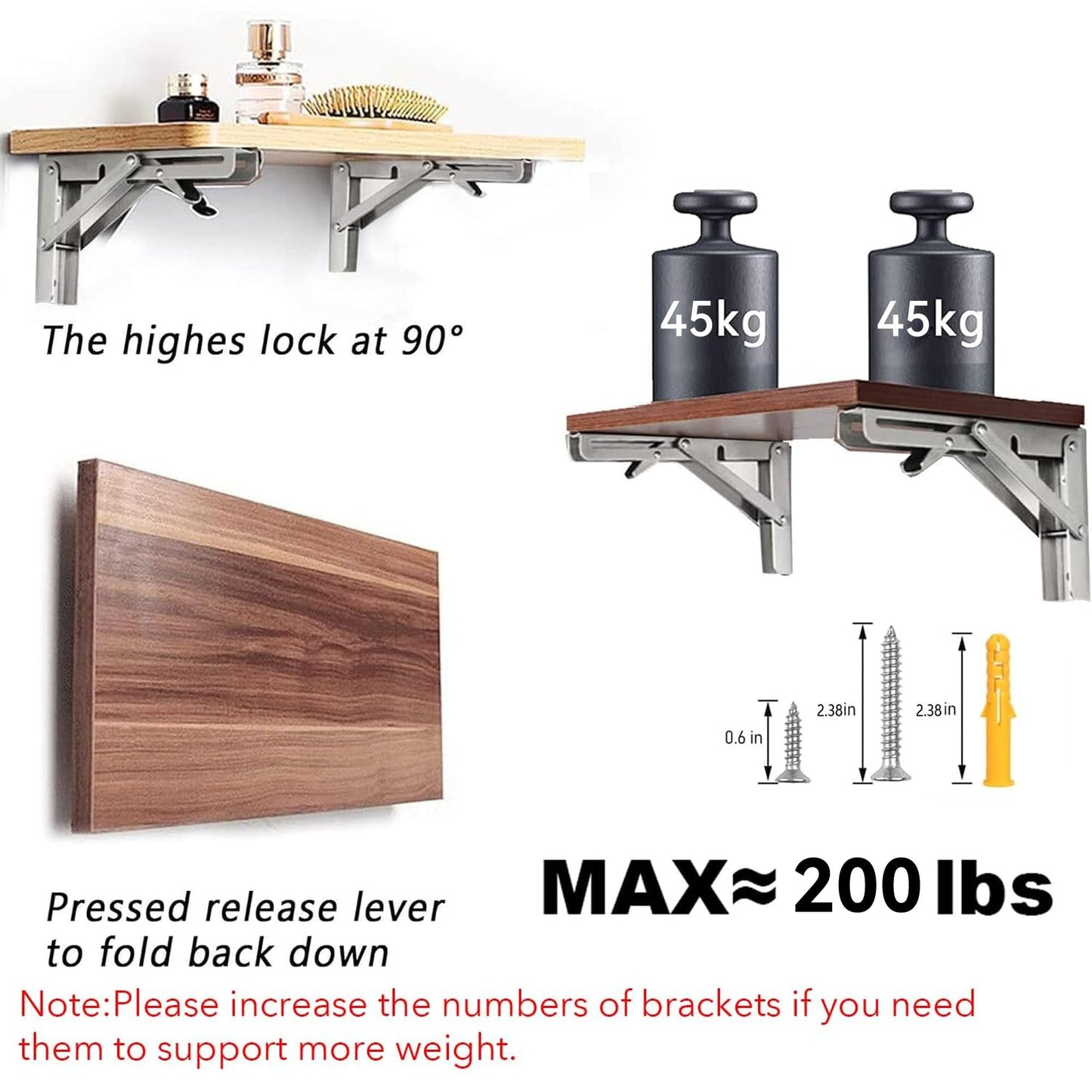 Folding Shelf Brackets - 24 Inch 2 Pcs Heavy Duty Metal Collapsible Triangle Shelf Bracket, DIY Wall Mounted Shelf Bracket, Space Saving for Bench Table