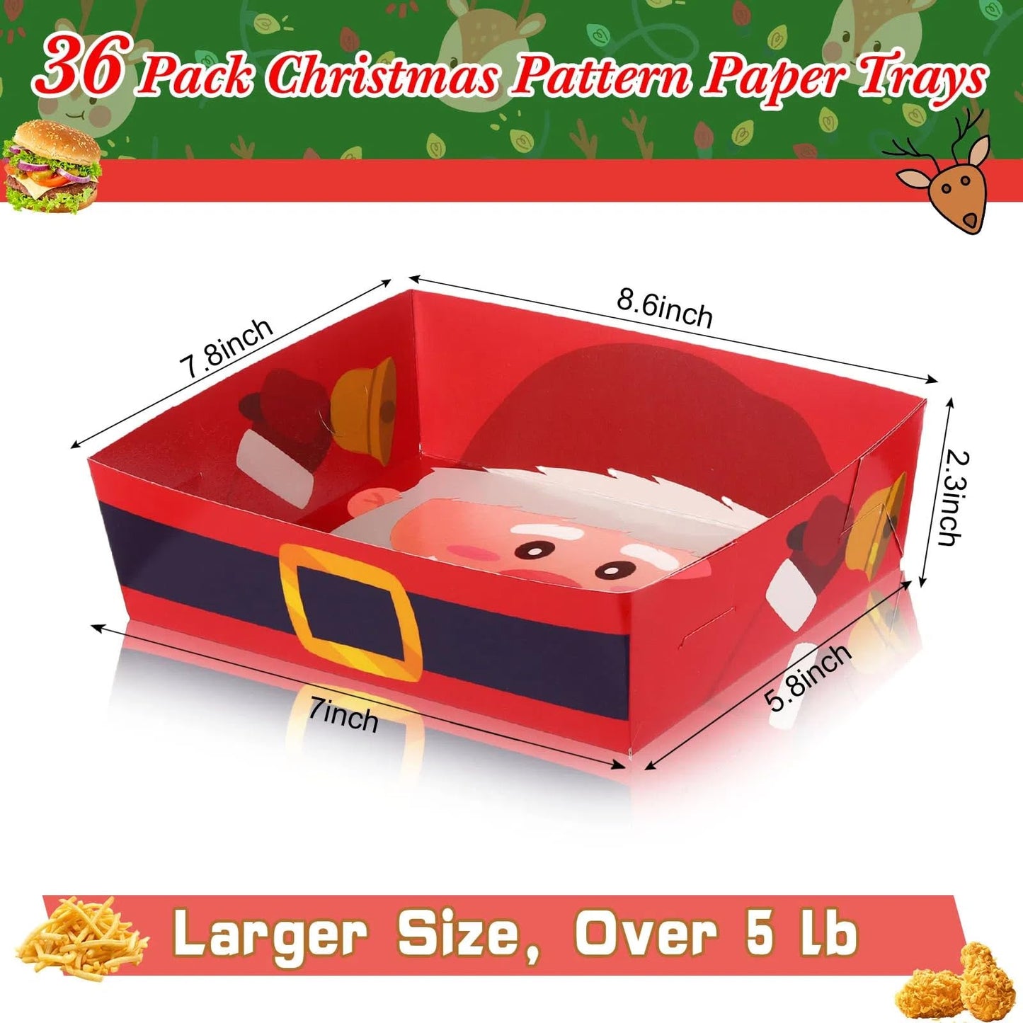 Zhehao 36 Pack 5 lb Large Winter Snowflake Paper Food Trays Plates Party Supplies Snack Food Serving Boat Nacho Trays Disposable Snack Bowl for Winter Holiday Decorations(Cartoon Style)