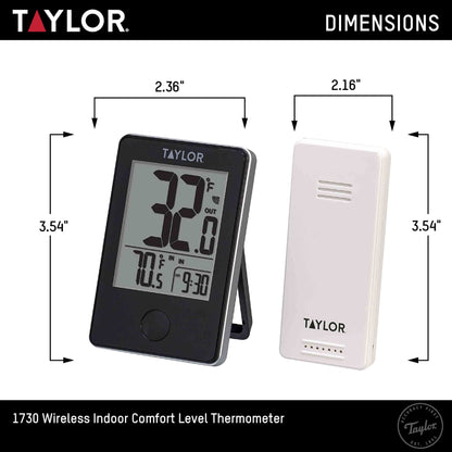 Taylor Wireless Digital Indoor Outdoor Thermometer, Easy to Read Numbers for Patio, Pool, and Indoor Areas, LCD, Black