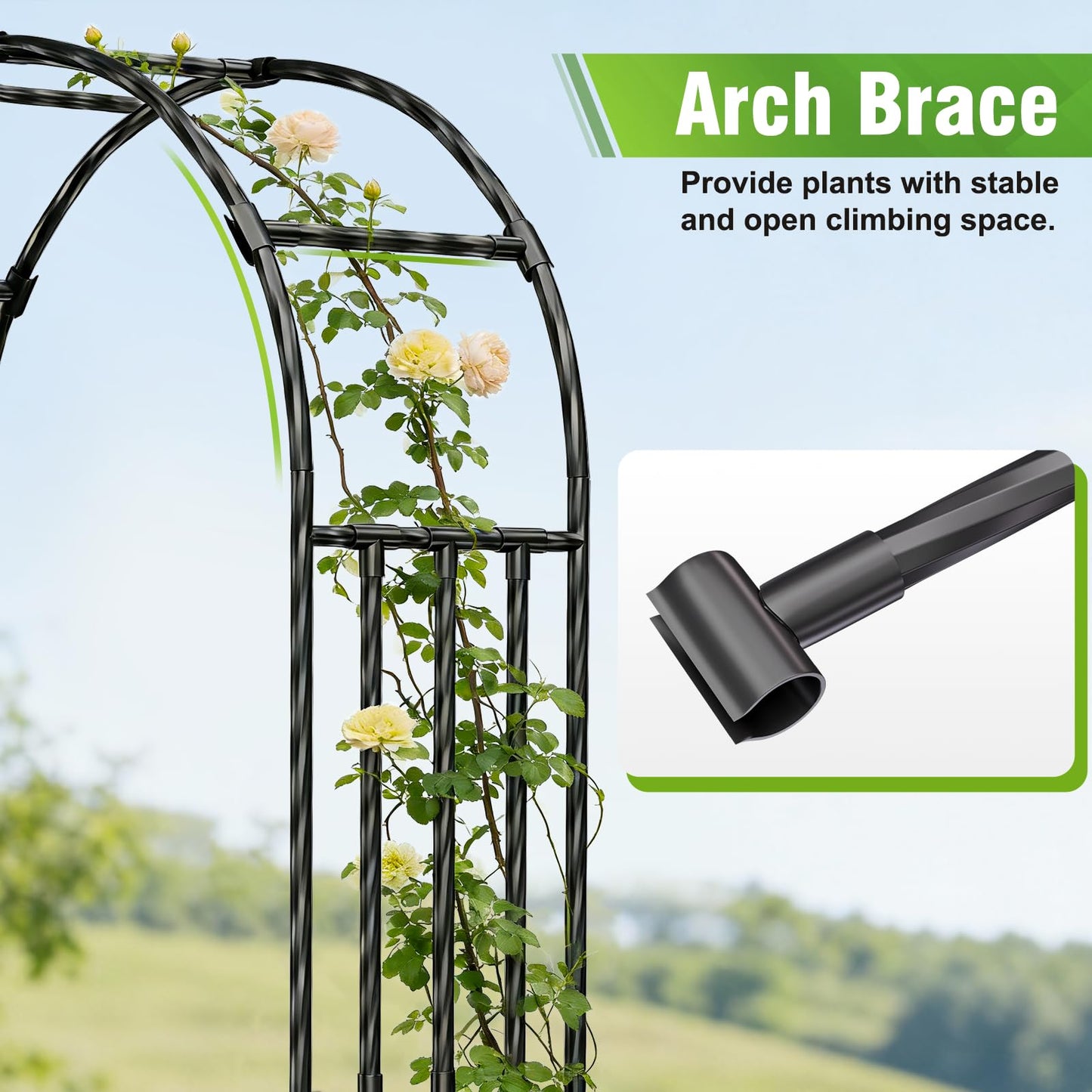 Jasdego Garden Arbor - 3.9x7.9ft Metal Garden Arch Trellis for Climbing Plants, Wide Sturdy Garden Arch, Ideal for Vines, Weddings, Halloween, Christmas & Outdoor Decor (Black)