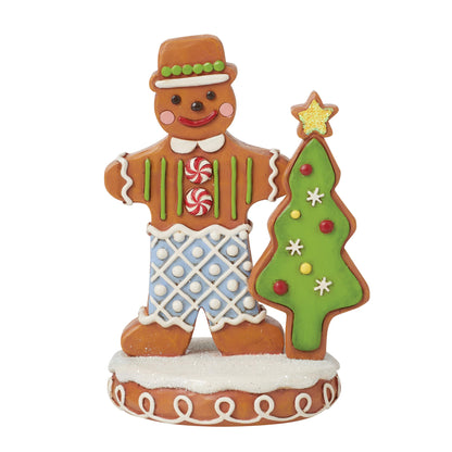 Enesco Jim Shore Heartwood Creek Gingerbread Christmas Gent with Tree Figurine- Stone Resin Hand Painted Crafted Collectible Mini Figurines Christmas Home Decor Statue, 4.62 Inch
