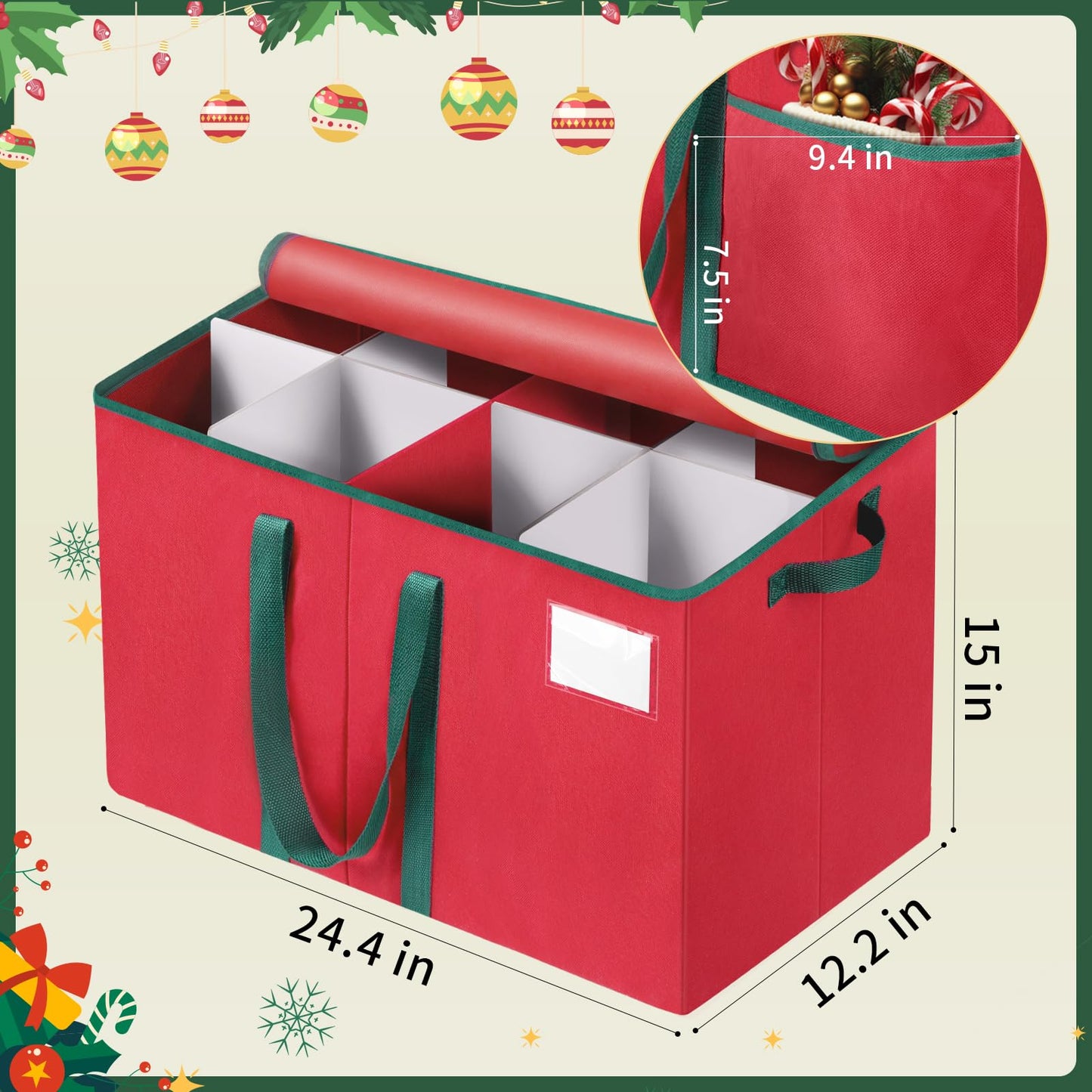 EverMerry Nutcracker Storage Containers and Figurine Collectibles Storage Box， Large Ornament Storage Organizer Stores Up to 8 Holiday Christmas Nutcrackers Figurines-Carolers Ornaments Red/15 Inches
