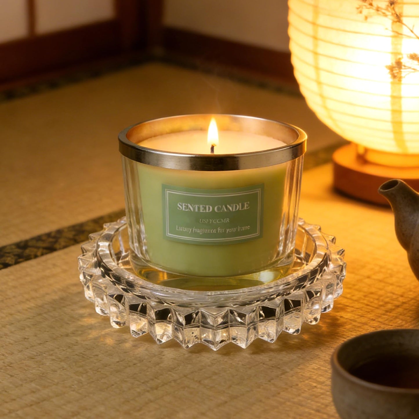 USfyccmr Glass Candle Holder – Modern Clear Glass Tray for Tea Lights & Votives Chic Home Decor Jewelry Holder Dish Decorative Coaster Plate Clear Candle Dish Display Accessory