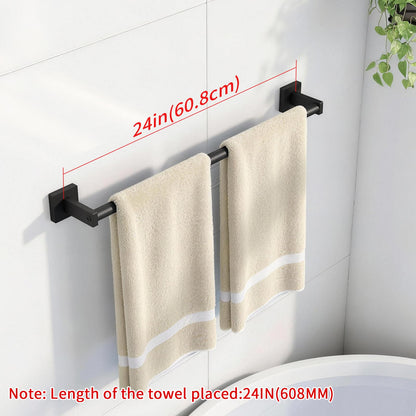 MKO Towel Bar for Bathroom, 24" Hand Towel Holder Rod with Metal, Black Towel Racks for Bathroom Hanger Wall Mounted for Home Essentials, 2 Pack