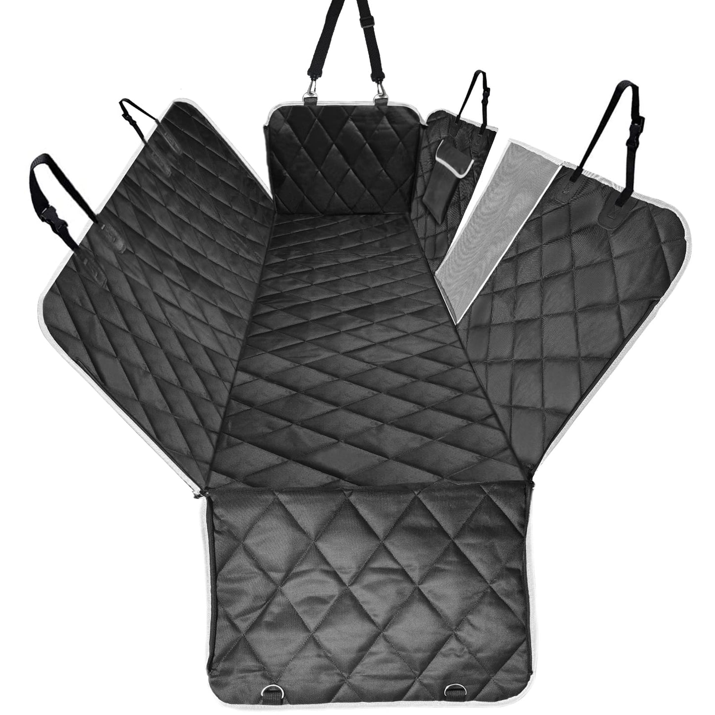 VSPETCC Dog Car Seat Cover,100% Waterproof with Mesh Window And Storage Pocket,Durable Scratchproof Nonslip Dog Hammock with Universal Size Fits for Cars/Trucks/SUV