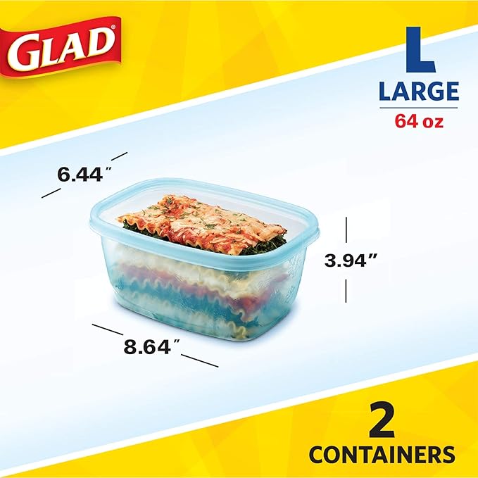 Gladware Freezerware Food Storage Containers, Large Rectangle Holds 64 Ounces