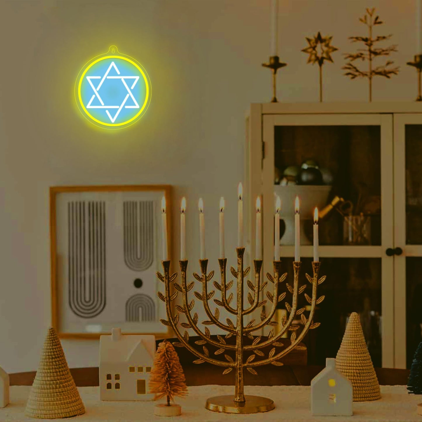 Attivolife Jewish Star Neon Sign, Star of David Hanukkah Decoration for Wall, Chanukah LED Lamp USB Power, Family Guardian Birthday Gifts for Women, Housewarming Gifts