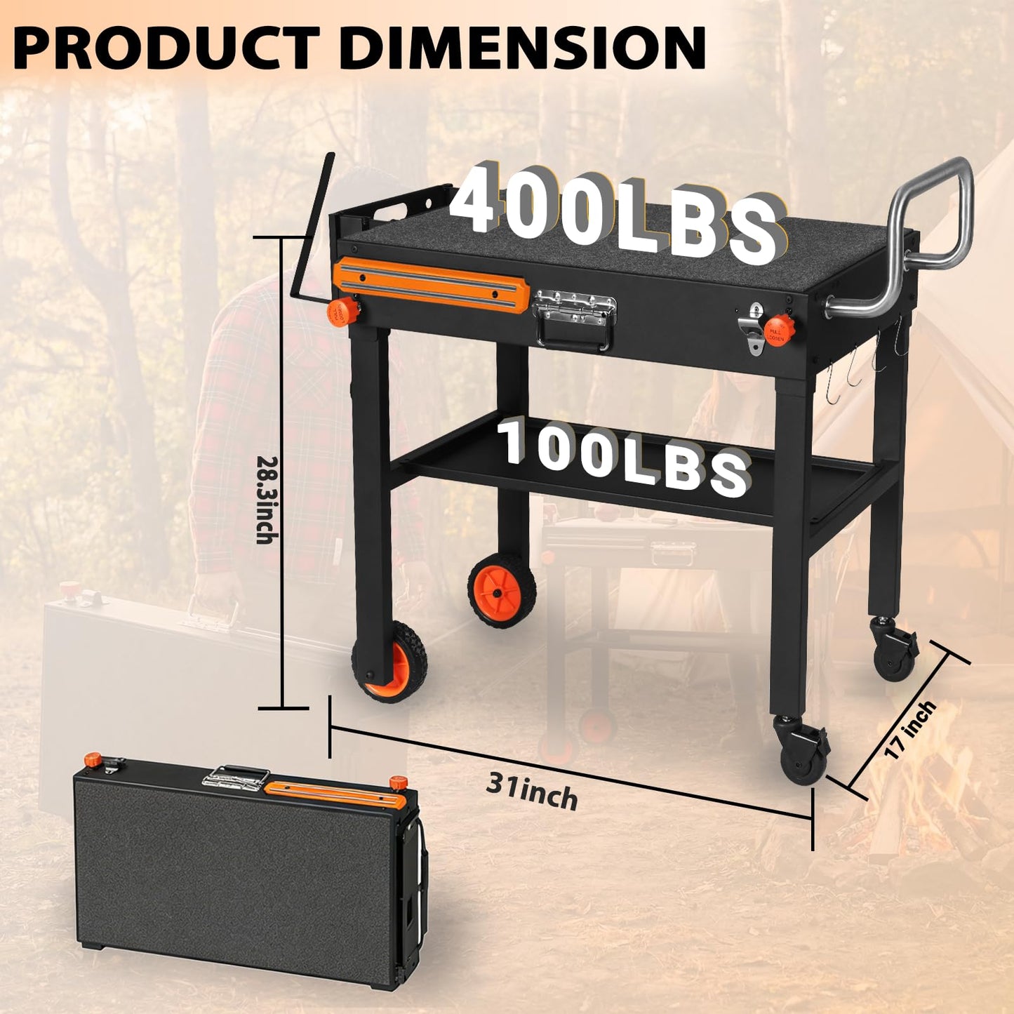 Foldable Heavy-Duty Grill Cart, Blackstone Stand Compatible with Blackstone 17/22”Griddle, Grill Table Designed for Outdoor and BBQ Enthusiasts, Easy to Move, Ideal for Camping and Backyard Party