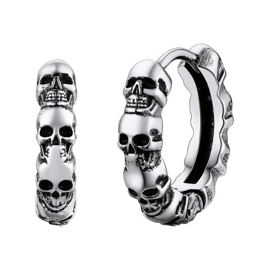 Richsteel 316L Stainless Steel Skull Earrings - Gothic Huggie Hoops for Men & Women, Dark Jewelry Statement Earrings