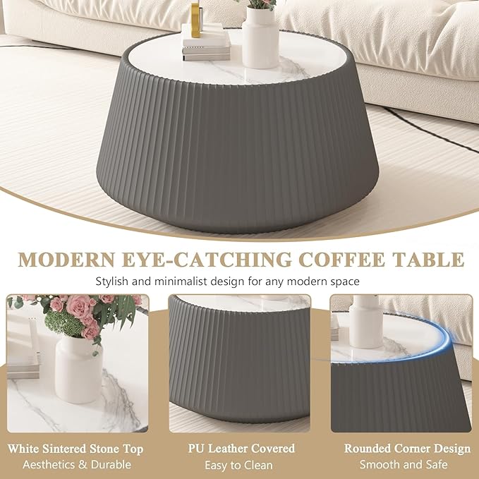 26.77" Marble Coffee Table, Modern Cup Shaped Coffee Table