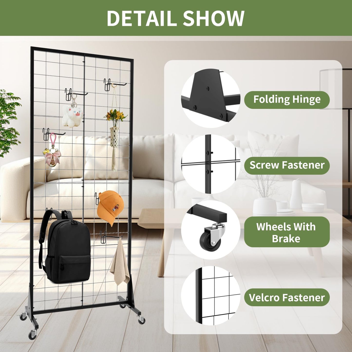 RCZSCBK 2' x 5.5' Grid Wall Panels Standing Wire Grid, Study Display Rack with T-Base Wheels Freestanding Gridwall Panel Tower for Shows, Black (4) (4)