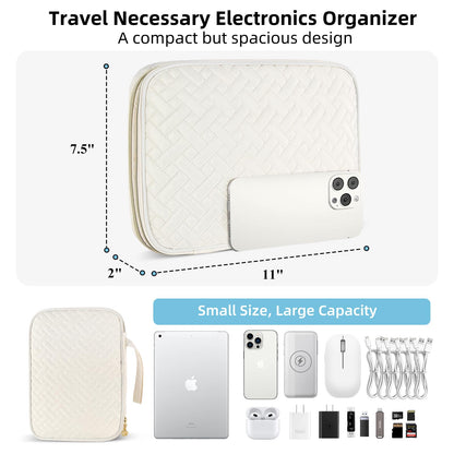 ZFZGFRCS Electronics Organizer Travel Case, Charger Bag Cord Organizer Travel, All-in-One Cable Organizer Bag for Charger, Cords, Phone, Headphones, Flash Drive, SD Card (Beige, Large-Double Layer)
