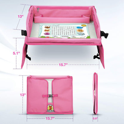 lenbest Travel Tray, Indoor & Outdoor Learning Educational Toys Play Tray Lap Desk with Dry Erase Top - 6 Pens & 5 Drawing Papers - Multifunctional Activity Tray for Kids Toddlers Boys Girls (Pink)