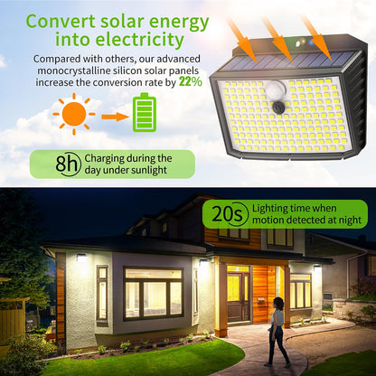 CLAONER Solar Security Lights Outdoor, Motion Sensor Light 3 Lighting Modes Solar Powered LED Lights IP65 Solar Wall Lights for Yard Garage Garden Fence Door (4 Pack)