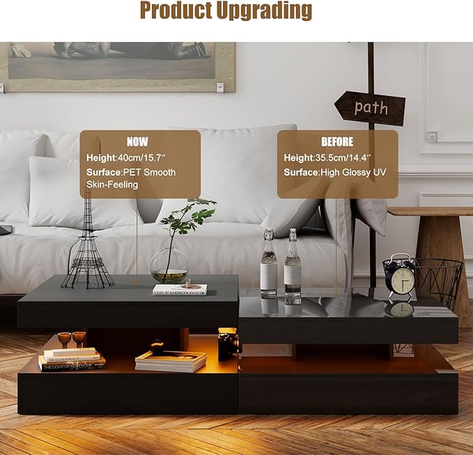 HedoAjim Black LED Coffee Table