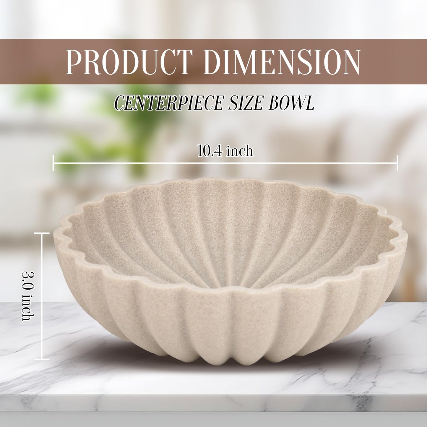 L'ARL GMVOI Large Decorative Bowl - Modern Handicraft Bowls for Home Decor - Fruit Bowl for Kitchen Counter - Key Bowl for Entryway Table - Ruffle Centerpiece Bowl Decor,Artificial Stone Beige