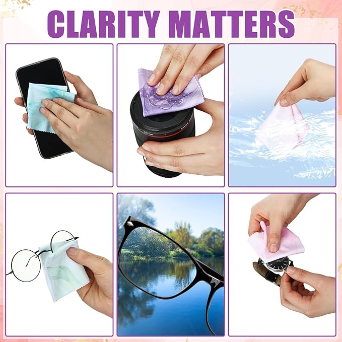 24 Pcs Marble Eyeglasses Cleaning Cloths Microfiber Lens Cleaning Cloths Soft