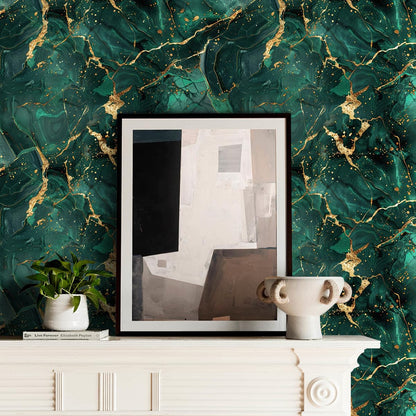 COKCOKR Emerald Gold Marble Art Wallpaper 17.71"x118.1"Vinyl Waterproof Removable Self Adhesive Contact Paper Aesthetic Wallpaper for Bathroom Countertops, Kitchen, Bedroom Background Walls