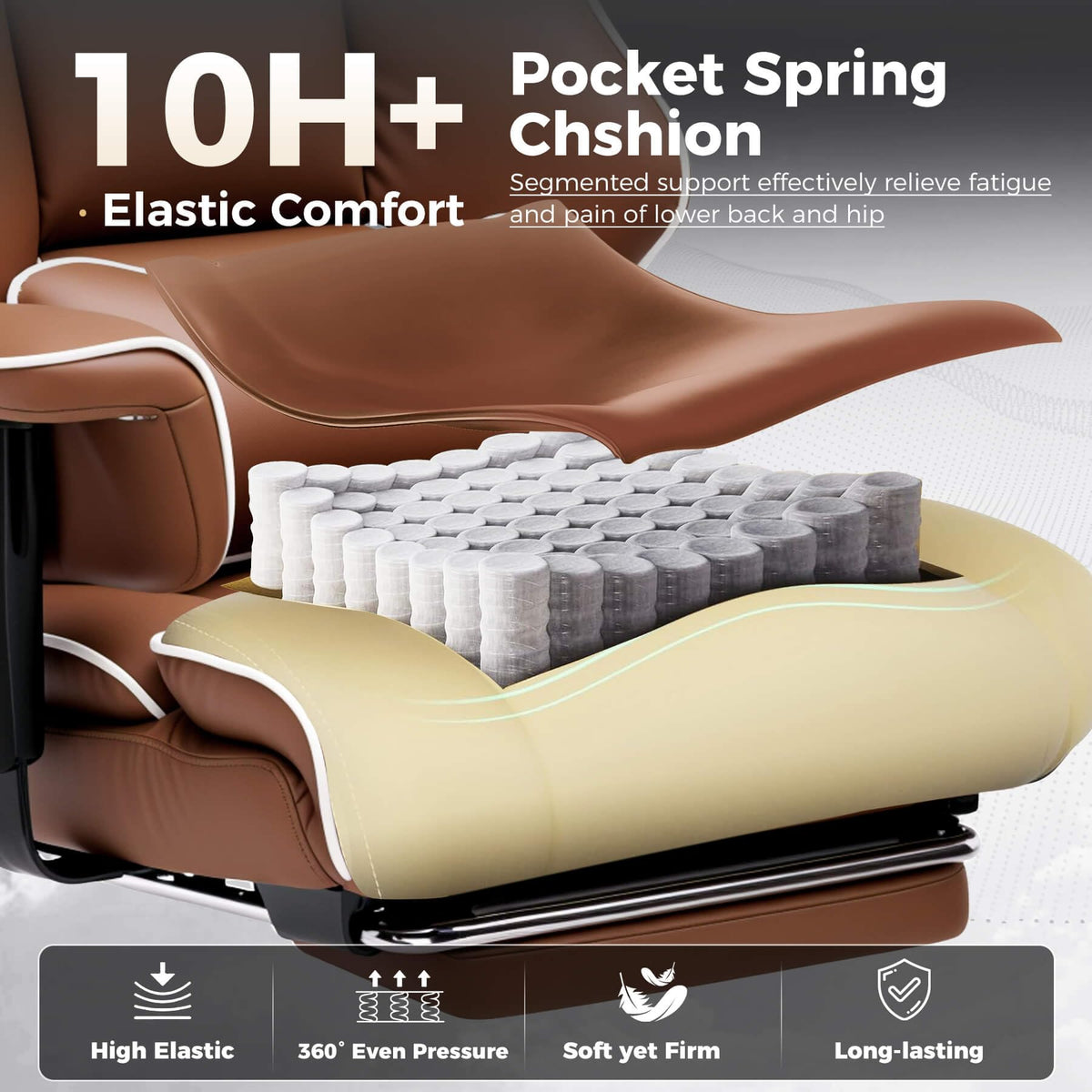 GTPLAYER Big and Tall Gaming Chair 400lbs Heavy Duty Office Chair with Foot Rest & Ergonomic Pocket Spring Cushion, High Back Lumbar Support for Lower Back Pain Relief, Coffee Brown