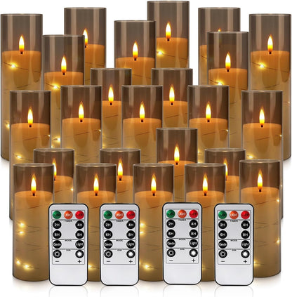 YOROXRG 24 Pack Halloween Decoration Flickering Flameless Candles, Battery Operated LED Candles for New Year, Home Decor, Parties, Wedding,Christmas(D2.2 x H 5" 6" 7") Grey