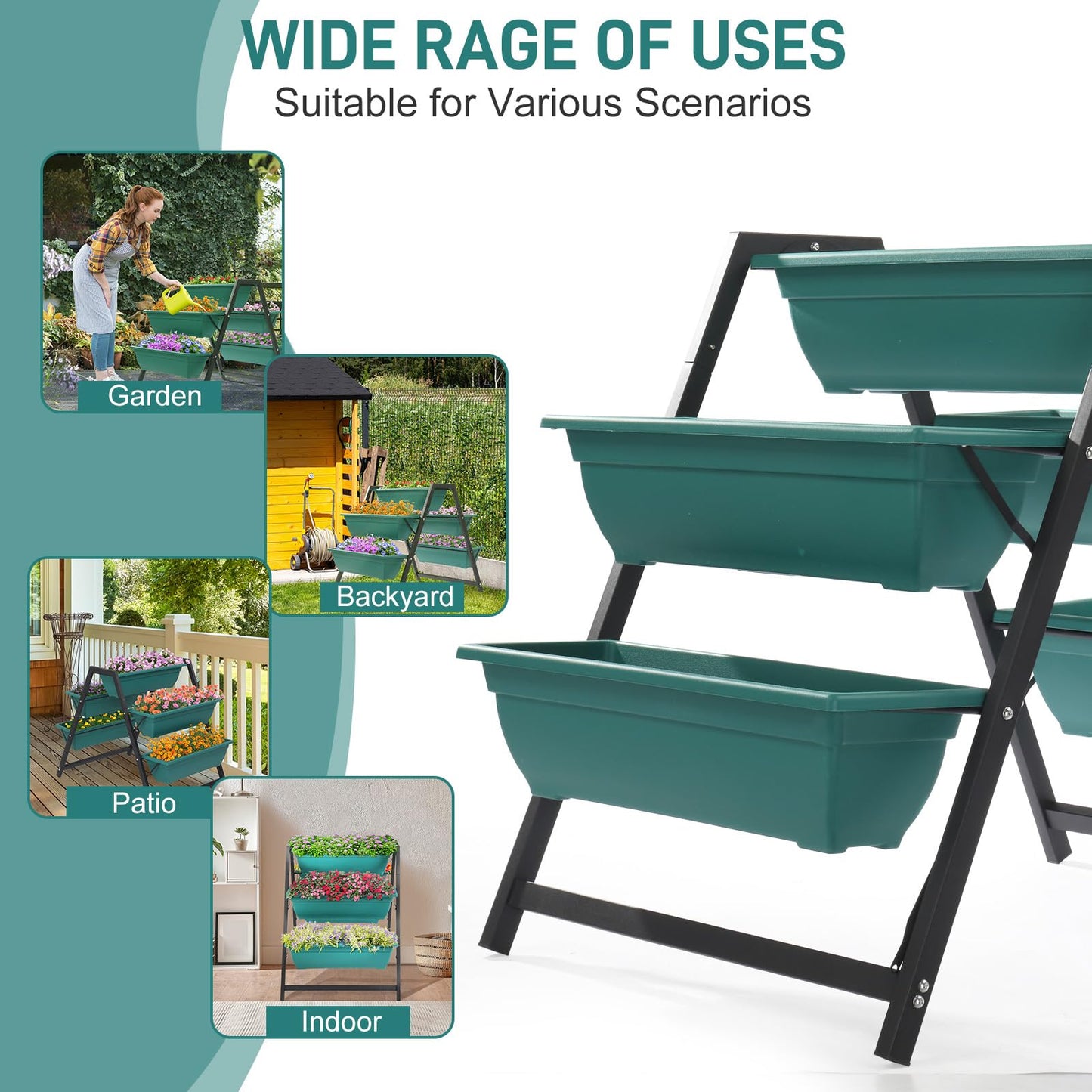 5-Tier Vertical Raised Garden Bed with 5 Planter Boxes, Large Mobile Garden Planter Stand for Herbs Flowers Vegetables, Outdoor Indoor Tiered Plant Bed for Patio Balcony Backyard