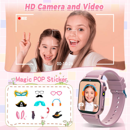 Kids Smart Watches Girls Gift Age 3-12, Kids Watch with 32 Games HD Touchscreen Camera Video Music Audiobook Pedometer Flashlight 12/24 hr Educational Toys Birthday Gift for Girls Ages 5 6 7 8 9 10