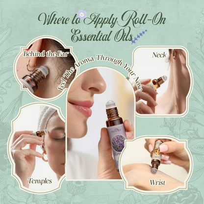 Essential Oils Roll on Set, Aromatherapy Oils with Roller Ball for Skin, Natural Essential Oil Roller Gift Set with Lavender, Peppermint, Frankincense, Eucalyptus, Lemon, Myrrh