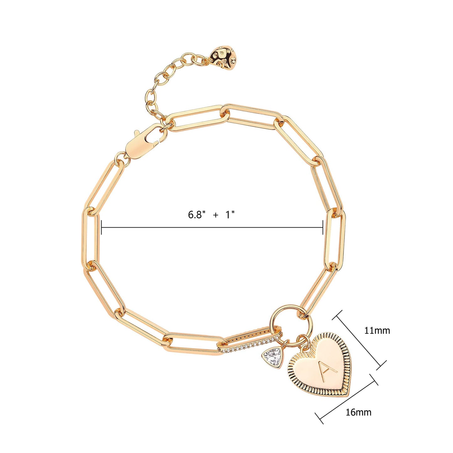 Gold Charm Initial Bracelets for Women, 14K Gold Plated Dainty Heart Bracelet for Women, Best Friend Sister Paperclip Chain Love Bracelet, Pulseras de Mujer