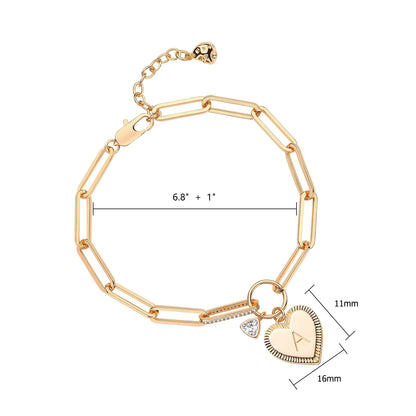 Gold Charm Initial Bracelets for Women, 14K Gold Plated Dainty Heart Bracelet for Women, Best Friend Sister Paperclip Chain Love Bracelet, Pulseras de Mujer