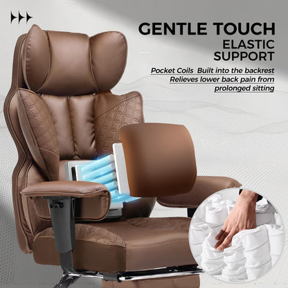 GTPLAYER Big and Tall Gaming Chair 400lbs Heavy Duty Office Chair with Foot Rest & Ergonomic Pocket Spring Lumbar Support, High Back 3D Saddle Shaped Cushion for Back Pain Relief, Brown
