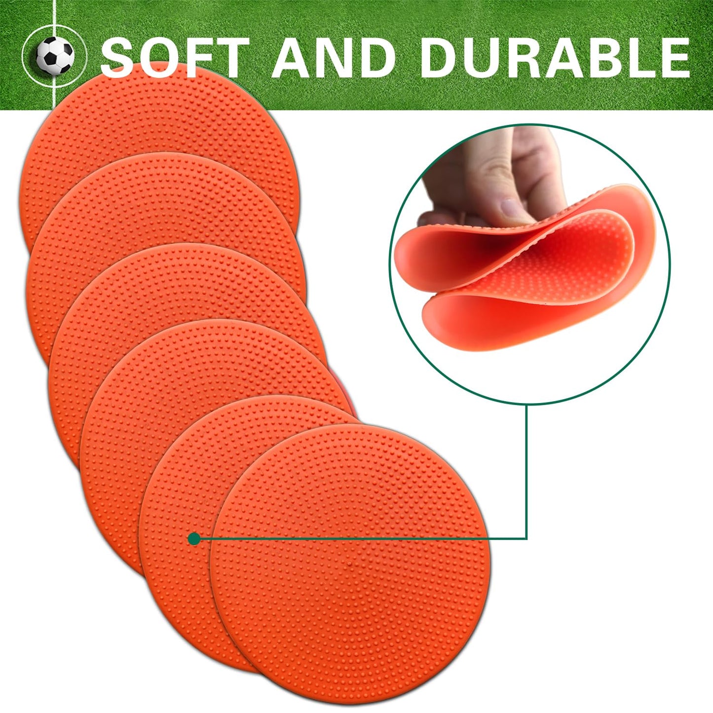 PIKZH Poly Spot Markers 4.73 inch 24 Pcs Non-Slip Rubber Agility Training Markers Floor Dots Flat Field Cones for Football Soccer Basketball School Exercise Drills, Gym Dance Practice TPE Orange Red