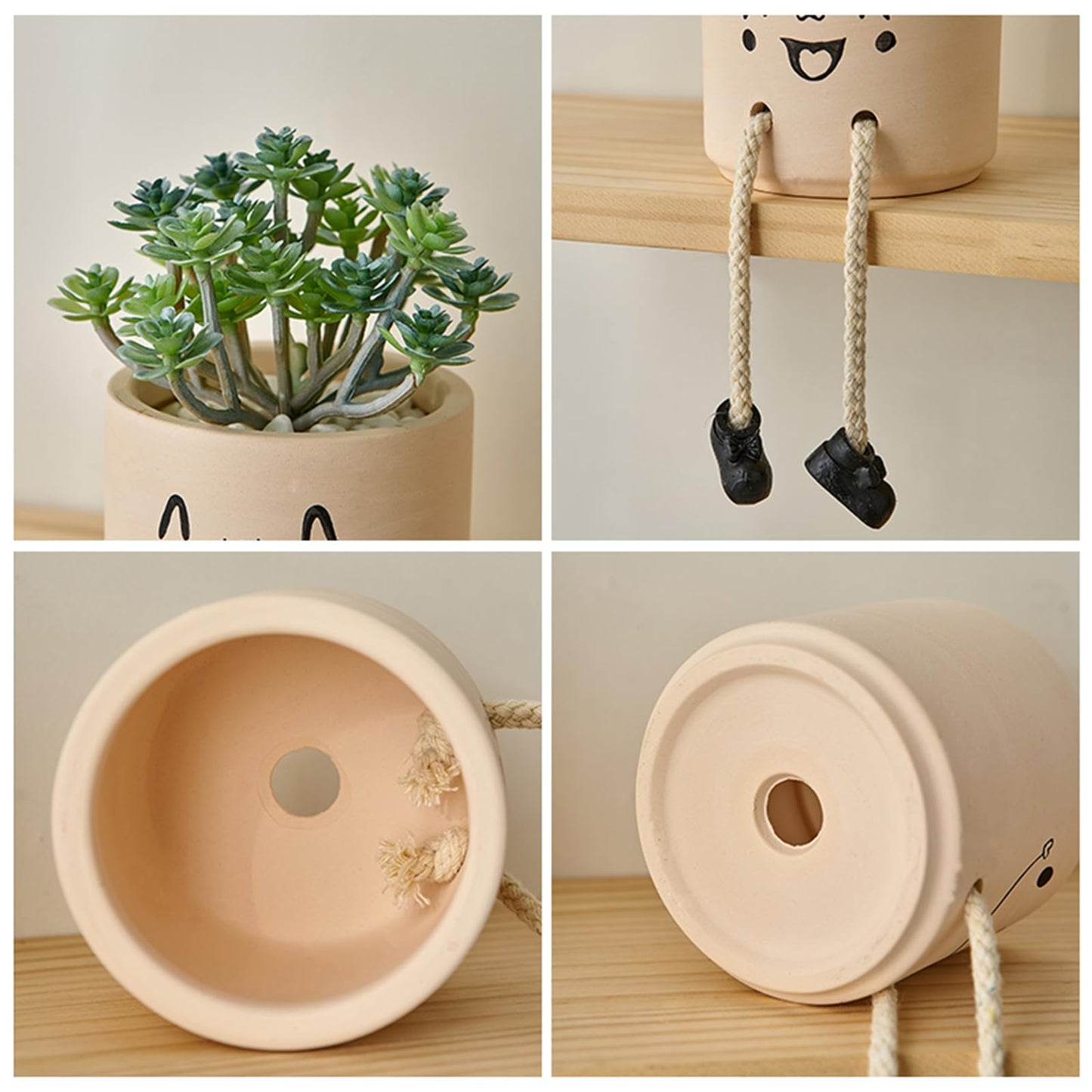 KAKAHOUS Smile Face Planter Pot Ceramic Flower Head Planters with Hanging Foot Doll Succulent Pots for String of Pearls Plant Live Gift Ideas for Mother, Christmas(Laughing)