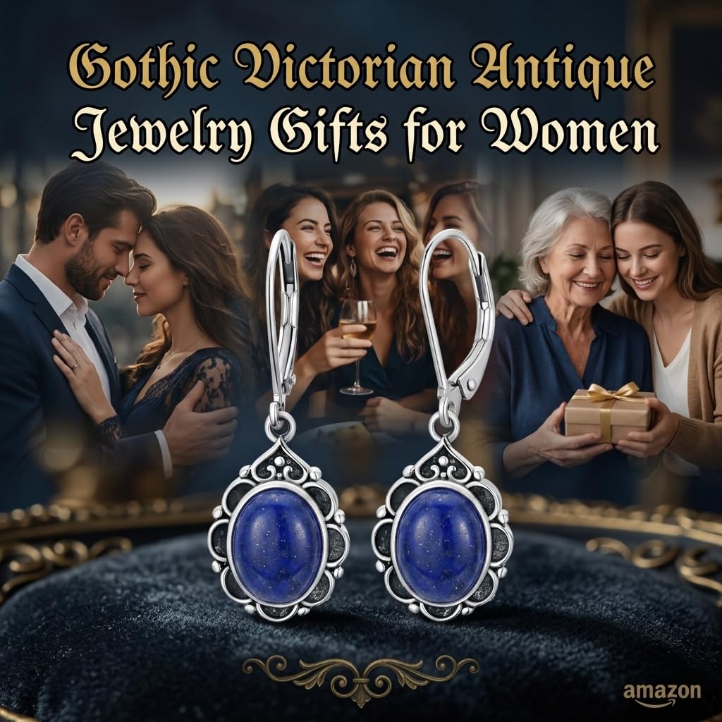 Lapis Lazuli Drop Earrings for Women 925 Sterling Silver Vintage Oval 9x7mm Filigree Leverback Dangle Earrings, Gothic Victorian Antique Jewelry Gifts