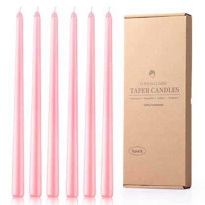 6 Pack Taper Candles - Taper Candles 12 Inch Dripless, Smokeless & Unscented - 8 Hours Long Burning - Hand Poured Tall Candlesticks - Ideal for Weddings, Dinner Parties, and Home Decor