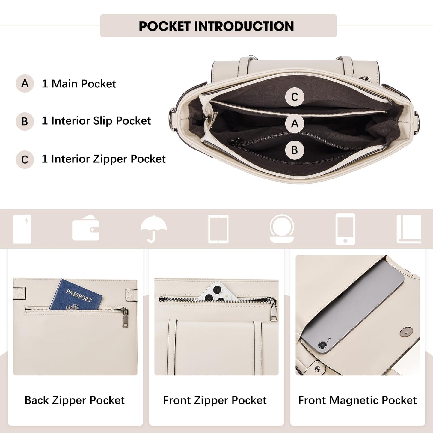 Roulens Crossbody Bags for Women,Multi Pocket Crossbody Purses Vegan Leather Shoulder Handbags Travel Purse Adjustable Strap